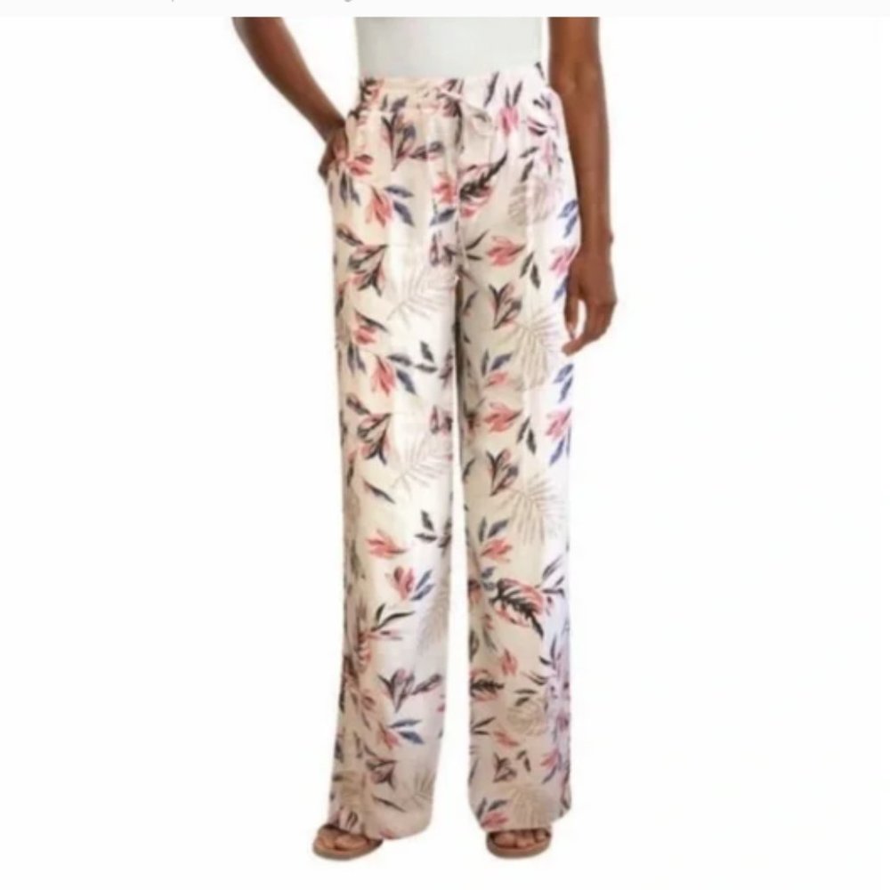 Briggs Floral Print Linen Blend Boho High Rise Wide Leg Pants Sz. L